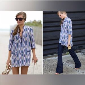 EMERSON FRY Heather Ikat Tunic Dress Pockets Boho Coastal Grandmother Preppy SM